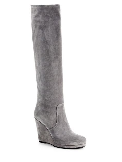 prada suede wedge lace up bootie|Prada suede knee high boots.